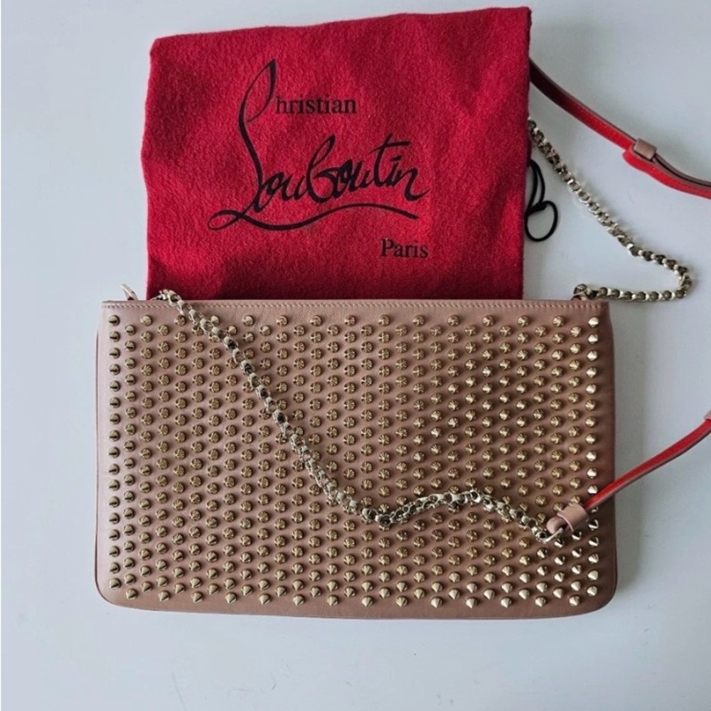 Christian Louboutin Beige Studded Clutch with Chain